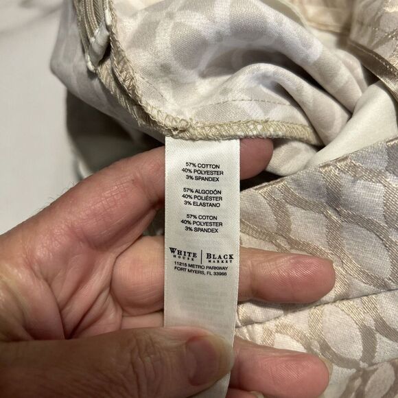 White House Black Market Pant sz 0 Ivory Gold Ankle Oval Trellis Pattern 28X25" - Picture 8 of 8